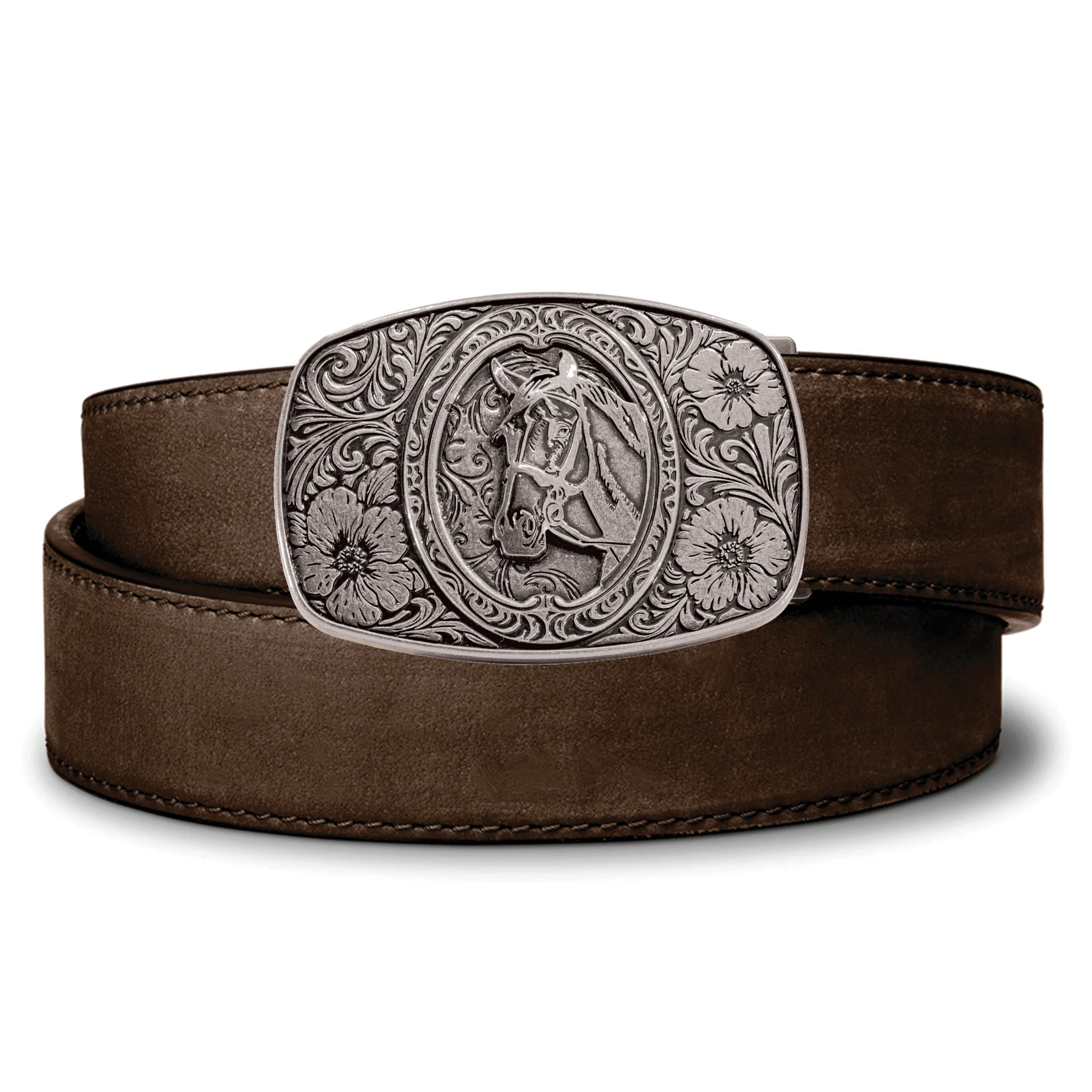 HORSE ANTIQUE SILVER BUCKLE | BUFFALO LEATHER GUN BELT 1.5" - Image 3