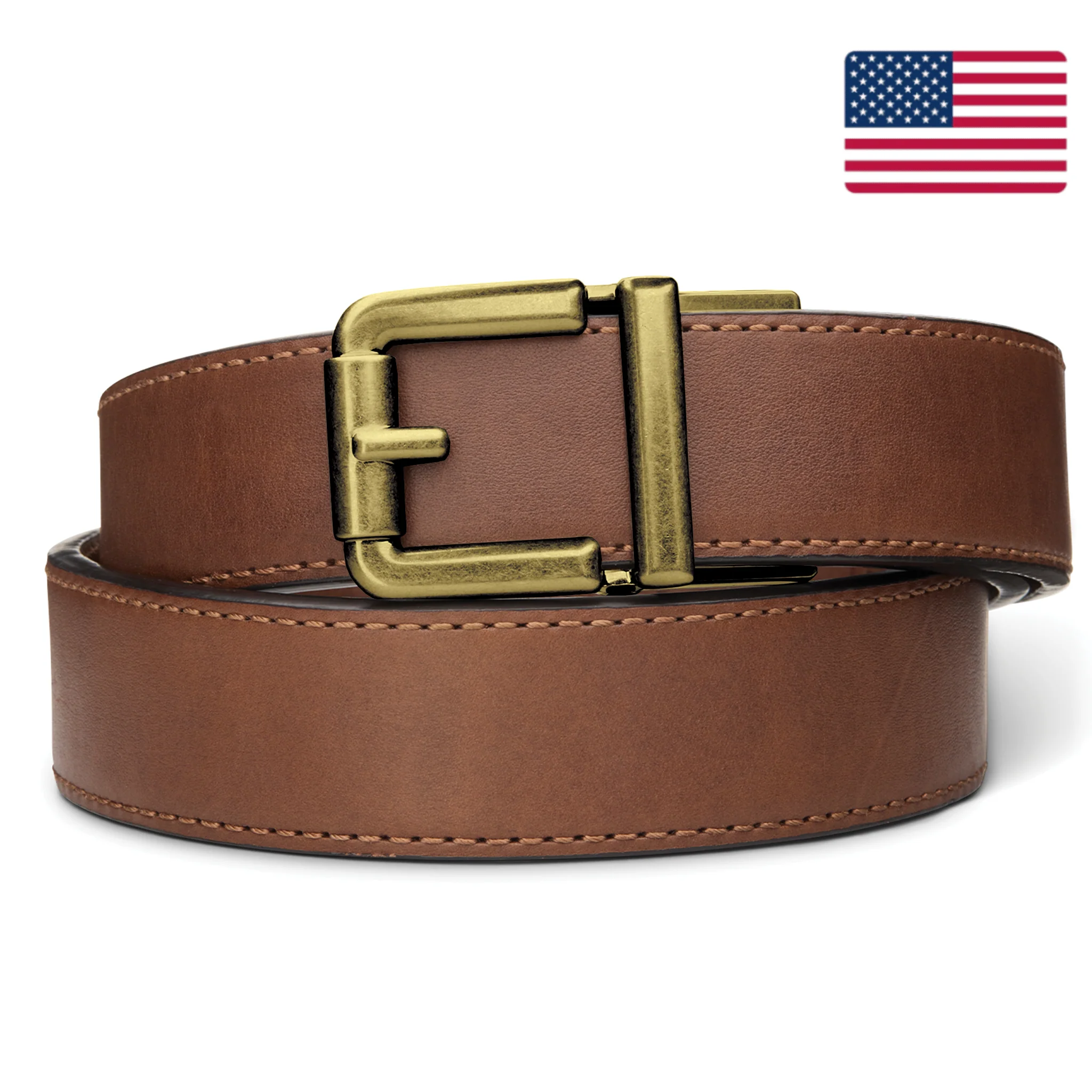 R1 ANTIQUE BRASS BUCKLE | TAN LEATHER RANCH GUN BELT 1.5"