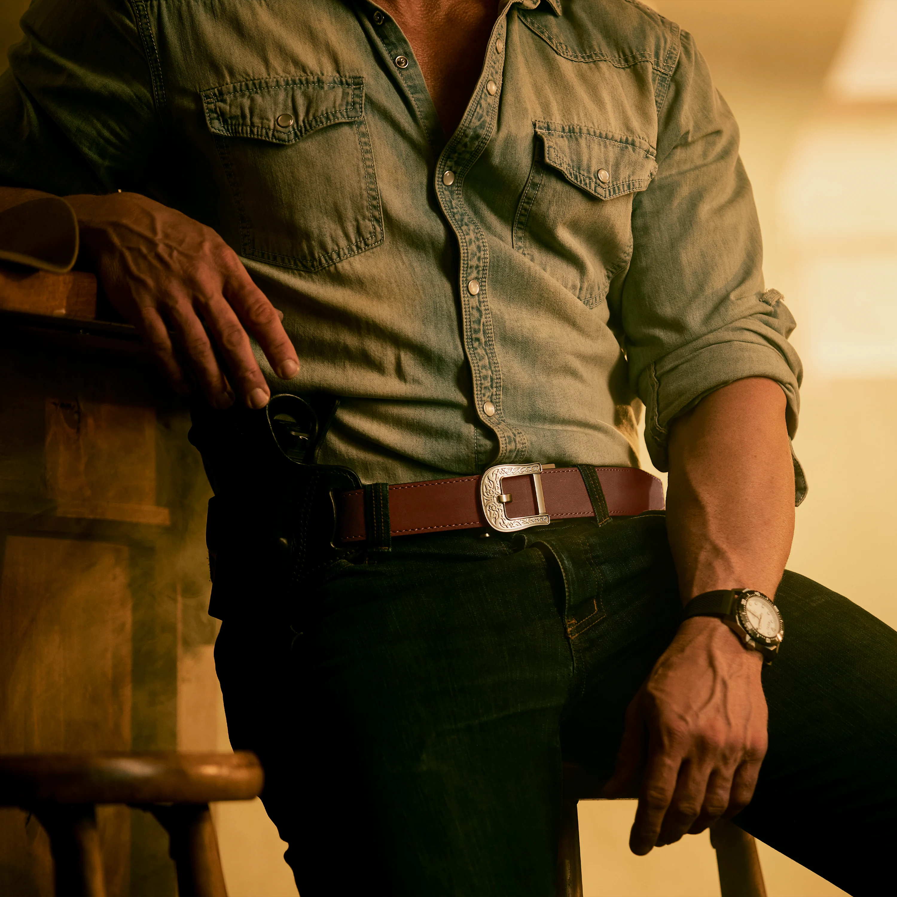 X SERIES BUCKLE | BROWN BUFFALO LEATHER GUN BELT 1.5" - Image 5