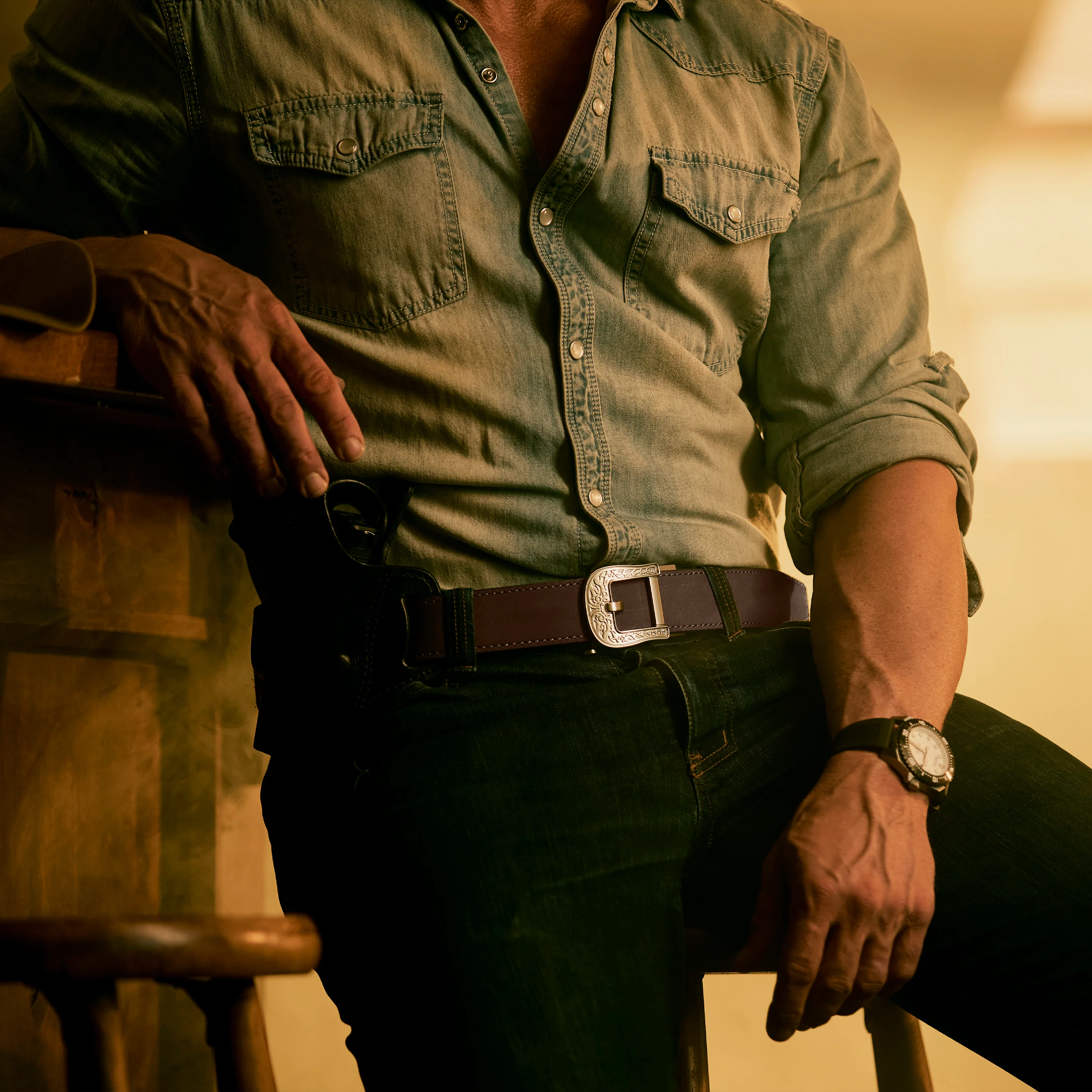X SERIES BUCKLE  | COFFEE BUFFALO LEATHER GUN BELT 1.5" - Image 5